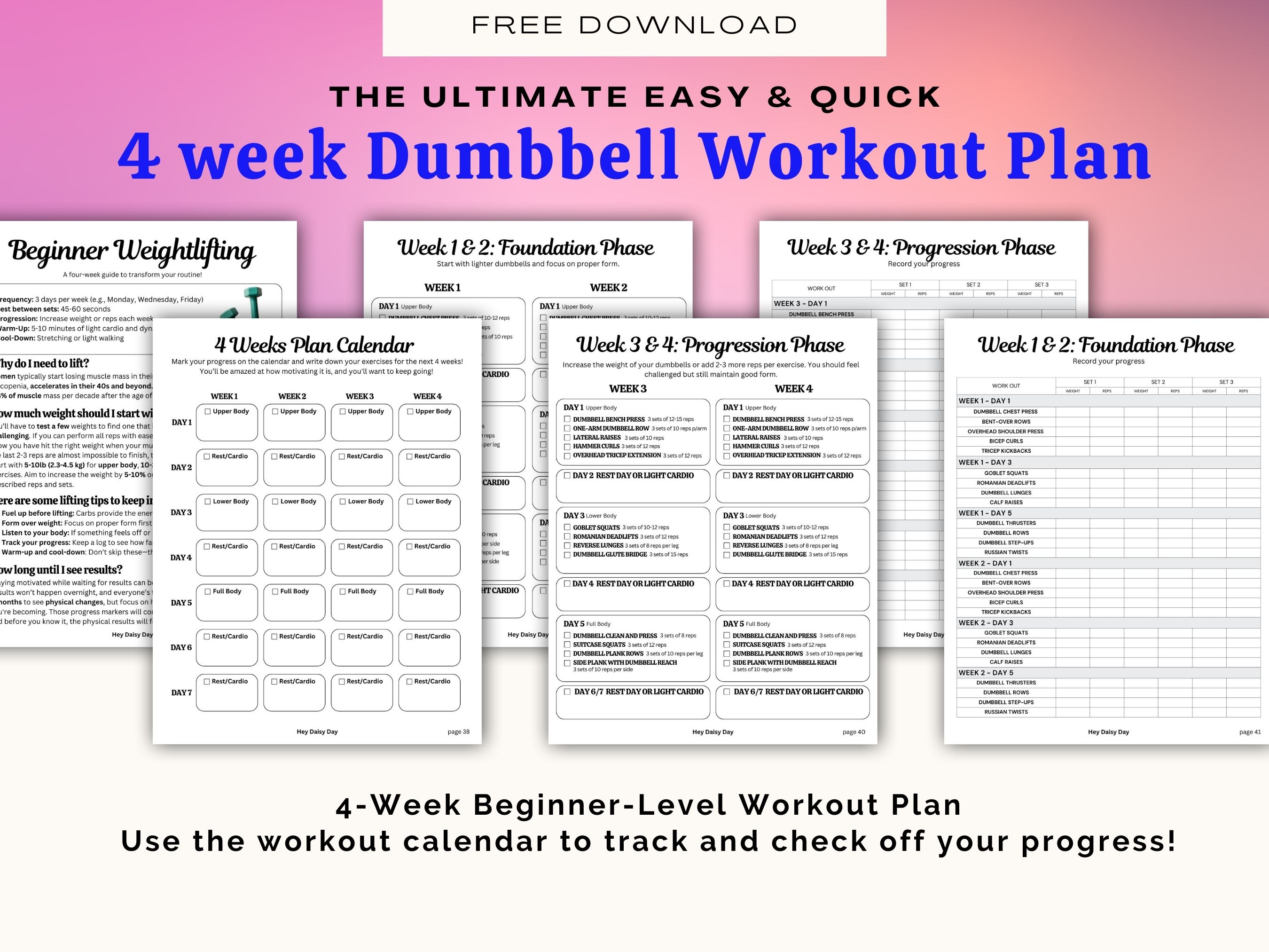 4-week dumbbell workout plan Free PDF